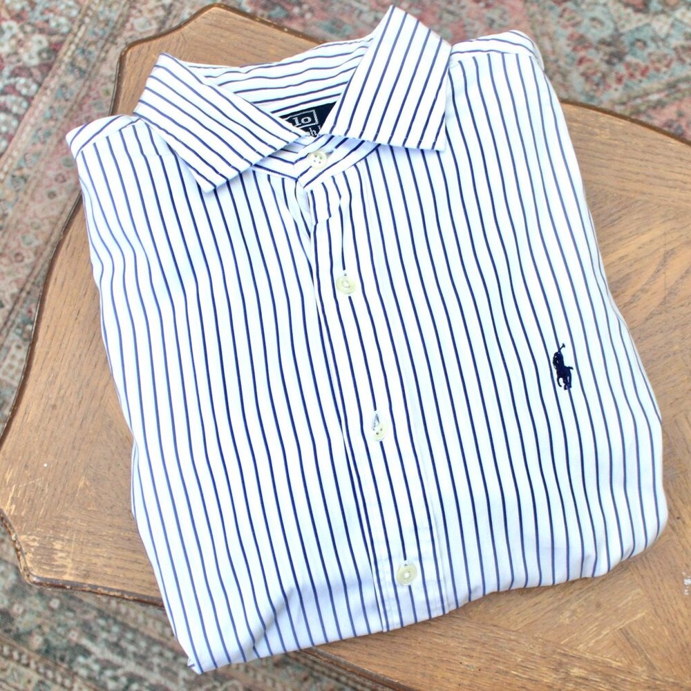 Stanton Ralph Co Polo Ralph Lauren Stanton Classic Fit Blue White Stri… - Gem